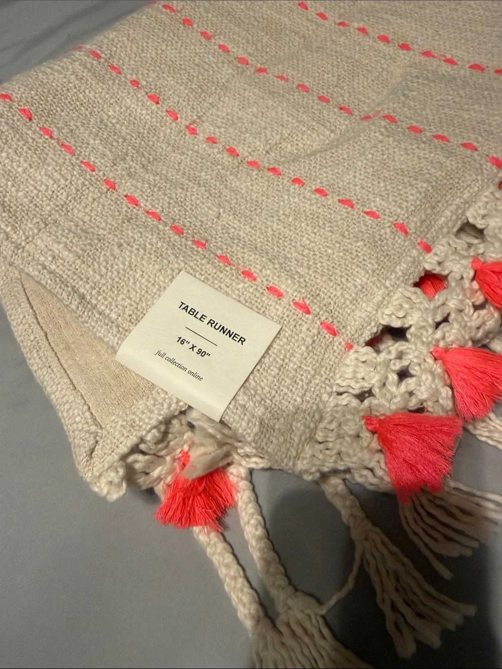 Anthropologie Cream Woven Throw with Neon Pink Tassels